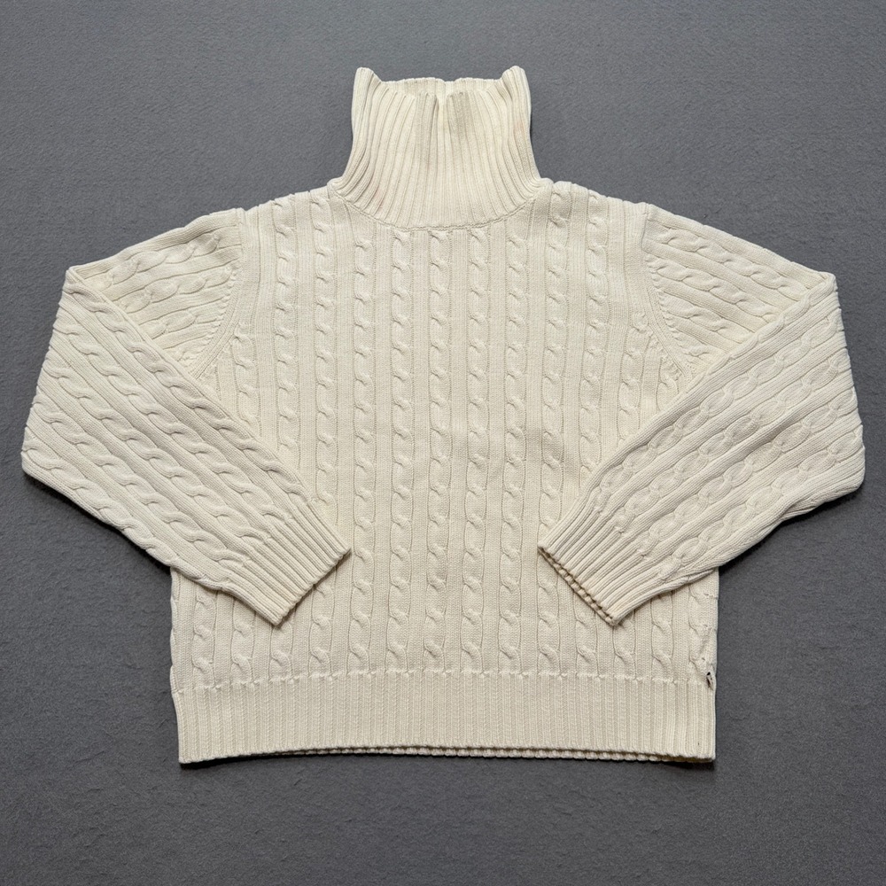 Tommy Hilfiger Sweater Women's XL Cream Cable Knit Cotton Turtleneck Classic Fit - Picture 1 of 8